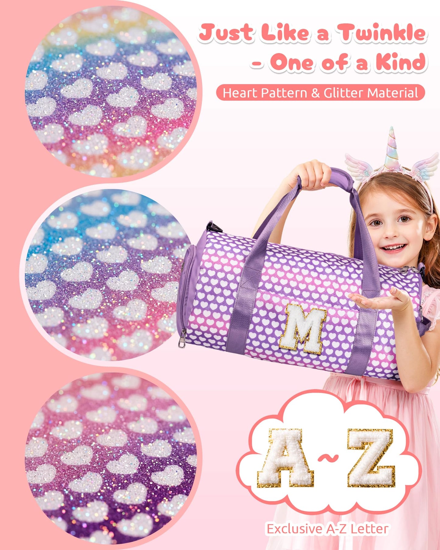Vogewood Party Favors for Teenager, Girls Travel Duffle Bag with Makeup Pouch, Initial Kids Overnight Weekend Bag with Shoe Compartment Birthday Gift for Teen (Letter R)