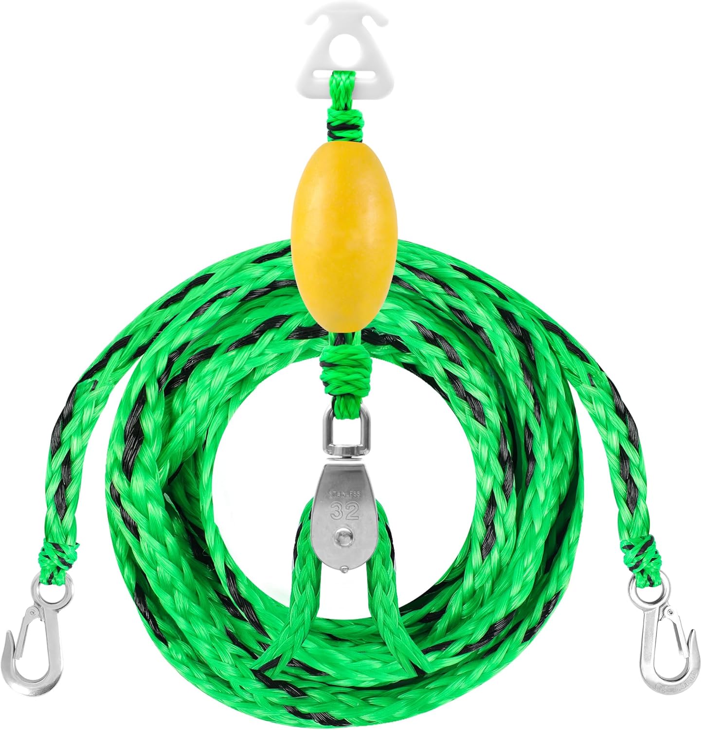 16FT Tow Rope for Tubing Tow Harness with Pulley Water Sport Lines Water Sports Tow Rope Heavy Duty Boat Tow Harness with 2 Stainless Steel Hook