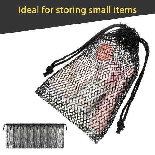 8 Pcs Small Mesh Bags, 6 X 4" Portable Black Nylon Mesh Drawstring Bags, Small Travel Stuff Bag for Toy Sports Storage Outdoor Activities