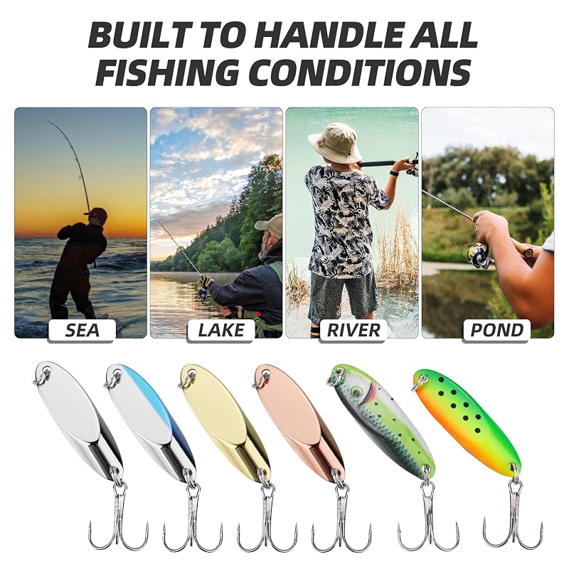 PROBITE Jigging Spoon Lure Set 1/4 oz - 6-Pack Saltwater & Freshwater Spoons with Treble Hooks