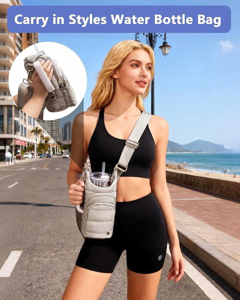 Water Bottle Holder with Strap 20-40 oz | Crossbody Bag in Mocha Brown