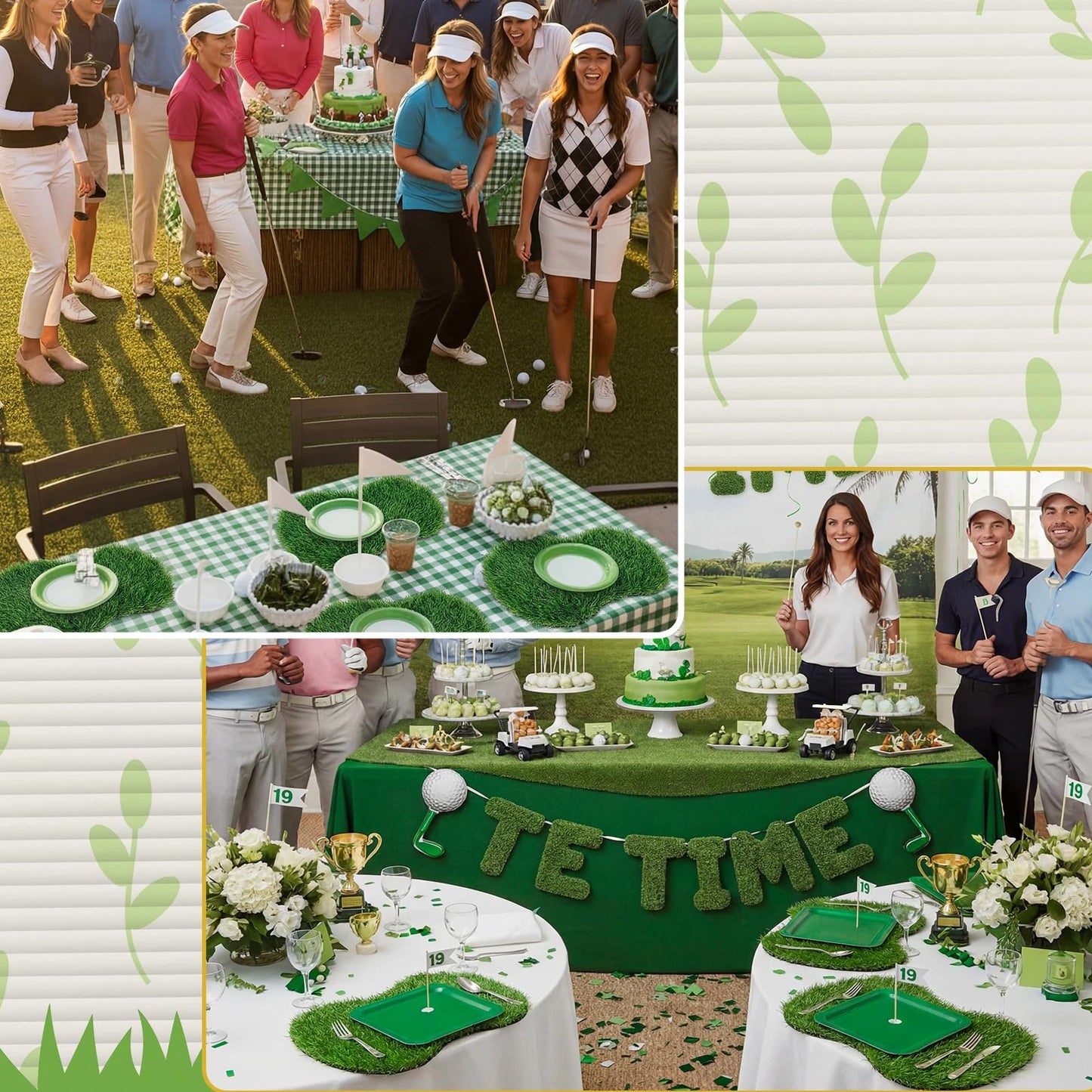 Gandeer 6 Pcs Golf Artificial Grass Mat Placemats for Golf Party Decorations Centerpieces for Table Green Fake Grass Tiles Placemats Birthday Party Decorations for Wedding Baby Shower