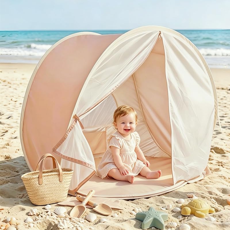 Pop Up Baby Beach Tent with UPF 50+ Sun Shield - Variation: Warm Sand