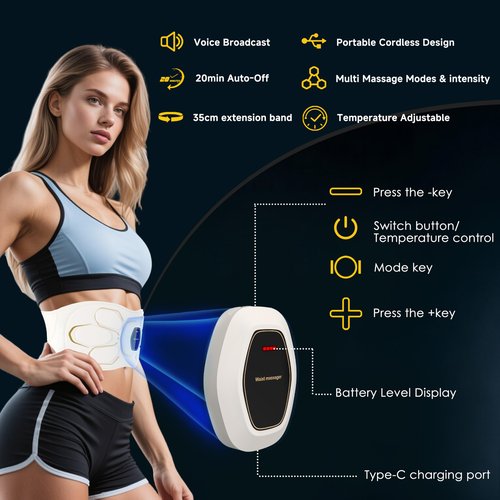Lower Back Massager with Heat for Pain Relief Deep Tissue, Heated Ab Toner Belt for Stomach Smooth & Firming, Helps Reduce Belly Fat & Cellulite & Tone abs, ab Machine for Stomach Workout at Home