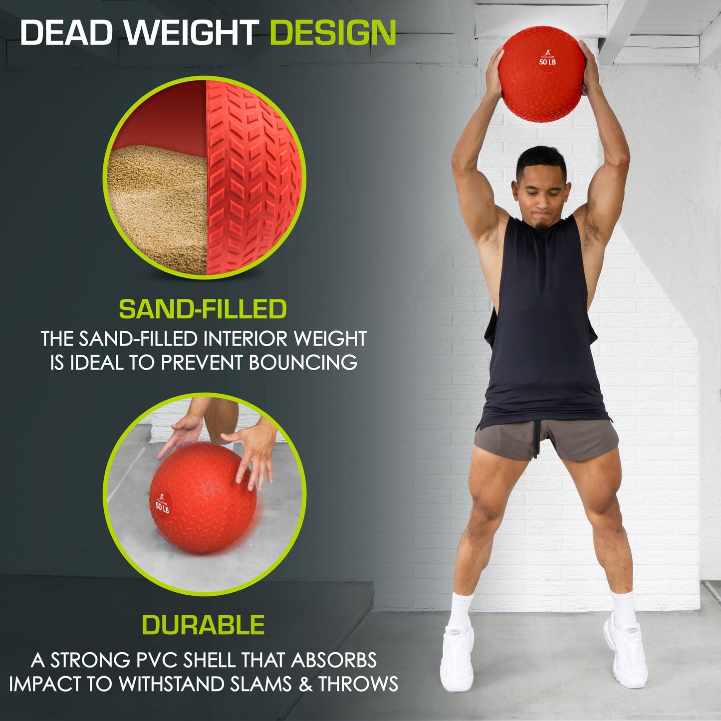 ProsourceFit Slam Medicine Ball, Tread Textured Grip Dead Weight Balls for Strength and Conditioning Exercises, Cardio and Core Workouts, 50lb, Red
