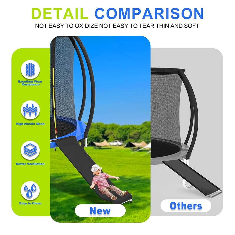 Trampoline Slide with Cushioning for 10-16 ft Trampolines - Universal Safety Accessory (Silver)
