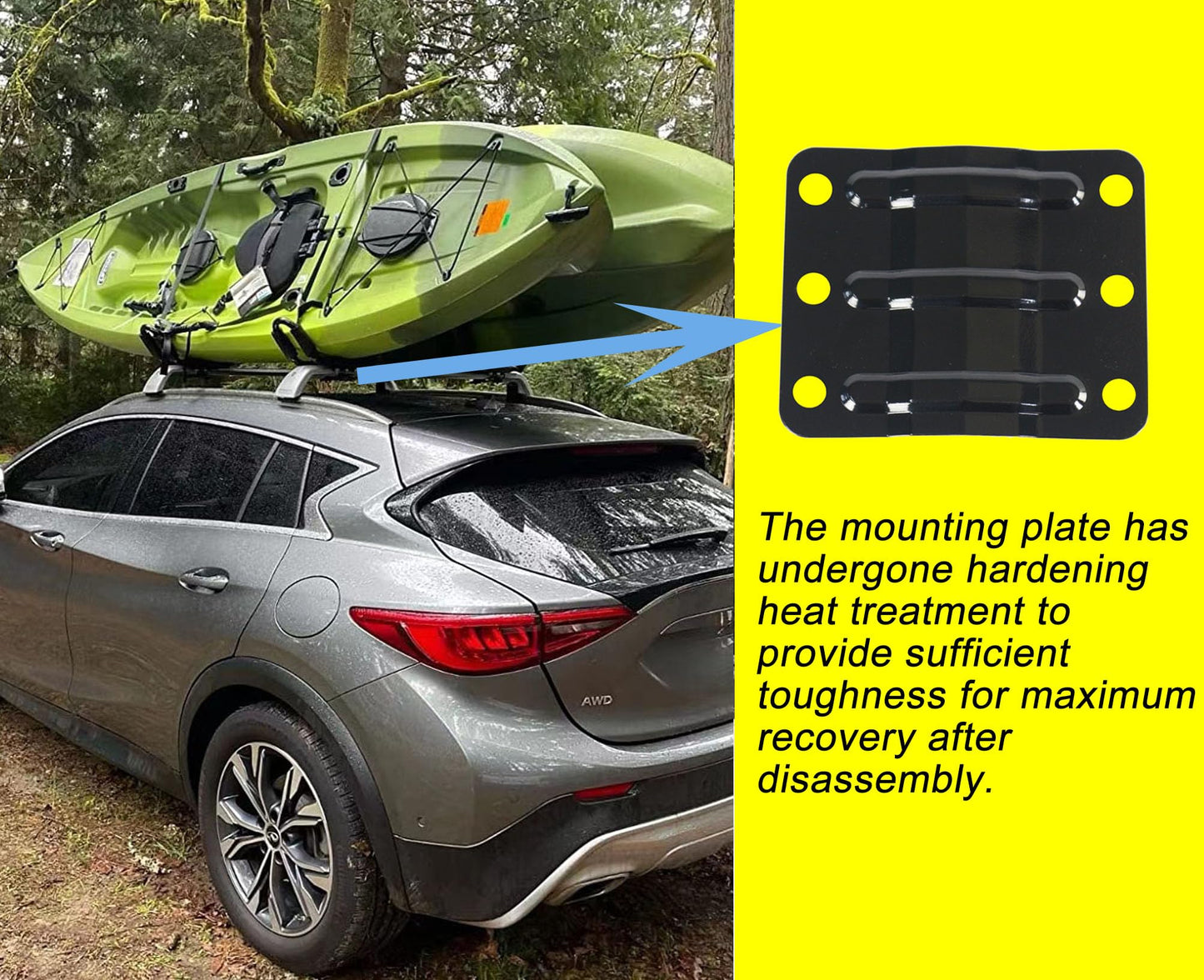 2 Pairs Kayak Rack J-Bar Car Roof Rack for Canoe Carrier SUP Paddle Surfboard Mount on Car SUV and Truck Crossbar, Includes 4 Pcs Roof Rack Tie Down Straps.