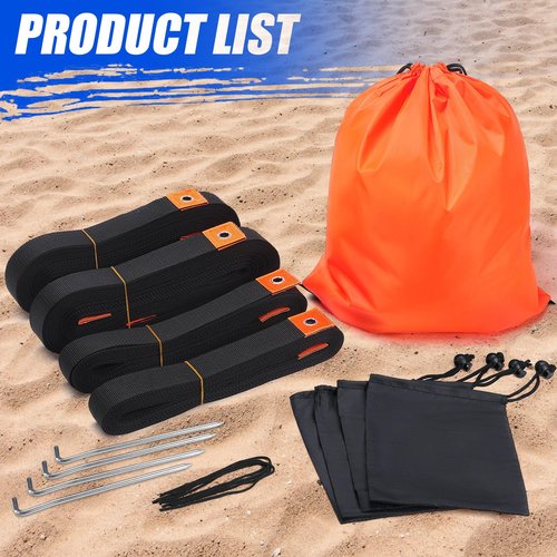 TOBWOLF Beach Volleyball Lines for Sand, 26.3' x 52.6' Professional Official Volleyball Court Boundary Lines, Highly Visible Marking Sand Lines with Metal Anchors & SandBags