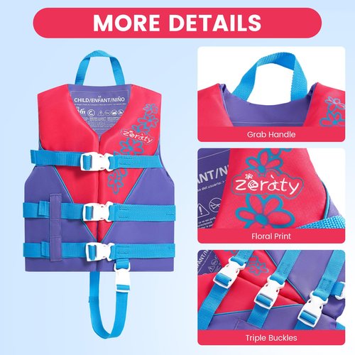 Zeraty Toddler Swim Vest Neoprene Kids Float Jacket Swimming Aid for Children 20-30-40-50 lbs with Triple Safety Strap Age 1-6 Years