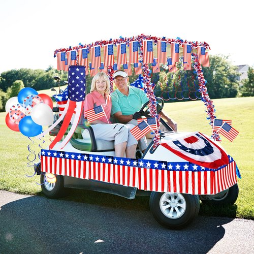 Tryly 4th of July Golf Cart Decorations Kit, Patriotic Parade Golf Cart Decor - Foil Fringe Garland, Pleated Fan Flag, Flag Windsock,Tinsel Garland, Flags Balloons for Independence Day Memorial Day