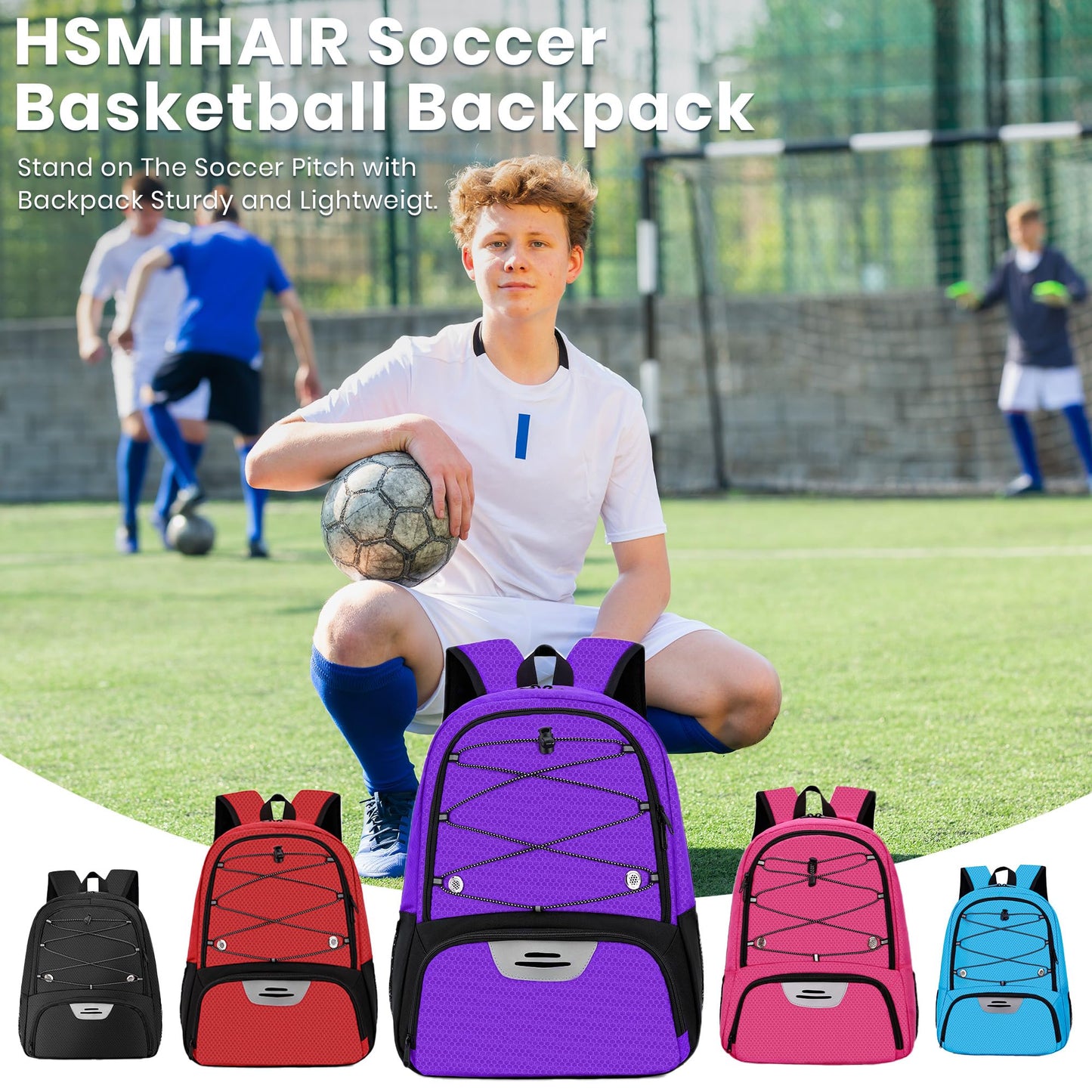Hsmihair Youth Soccer Bag-Soccer Backpack & & Backpack for Football Volleyball Basketball,with Ball Compartment and Separate Cleat Training Package (Purple)