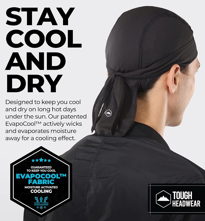 Cooling Head Wraps Do Rag Skull Cap for Men - DriZone Evapocool Bandana Under Helmet + 4-Color Variation