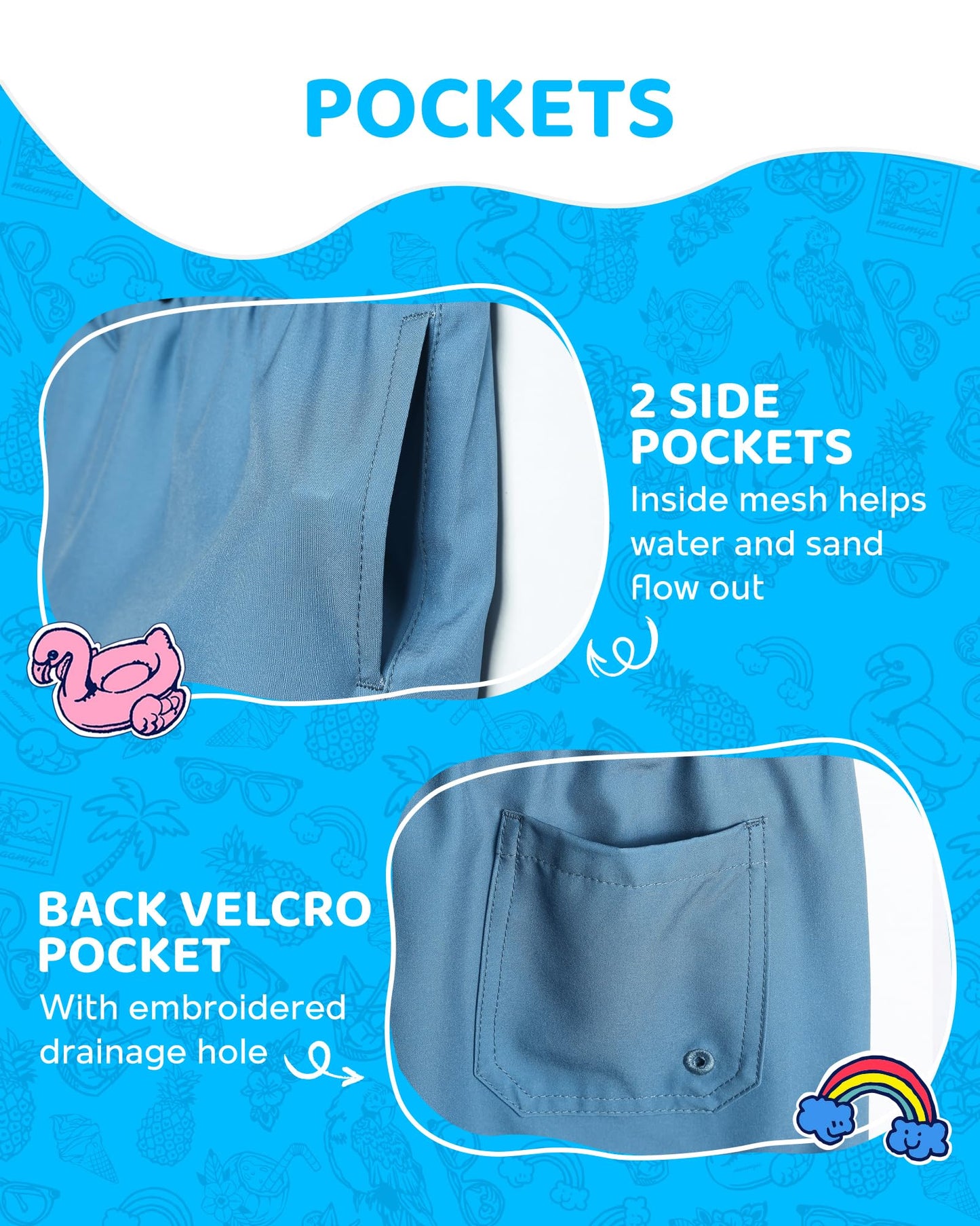 maamgic Boys Swim Trunks with Compression Liner 4-Way Stretch Quick Dry Swim Shorts Swimming Trunks Toddler Boy Haze Blue White 14-16 Years