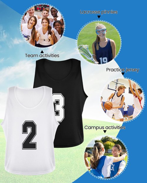 Silkfly 24 Pack Pinnies Scrimmage Vests Youth Team Practice Vests Numbered Mesh Soccer Practice Jersey Training Vest(Black, White)