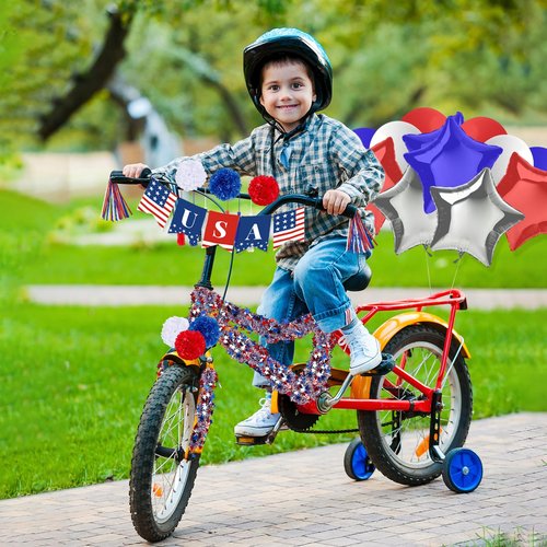 rosulasi 4th of July Bike Decorations 27Pcs Patriotic Parade Bike Streamers Bicycle Ribbon Tassels American Flag Fourth of July Accessories Red White Blue Decorations Independence Day Party Favors