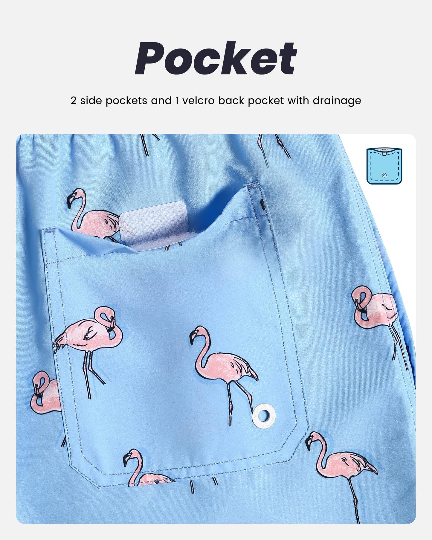 maamgic Mens Swim Trunks Quick Dry Swim Shorts with Mesh Lining Funny Swimwear Bathing Suits 7inch Flamingo Blue Small