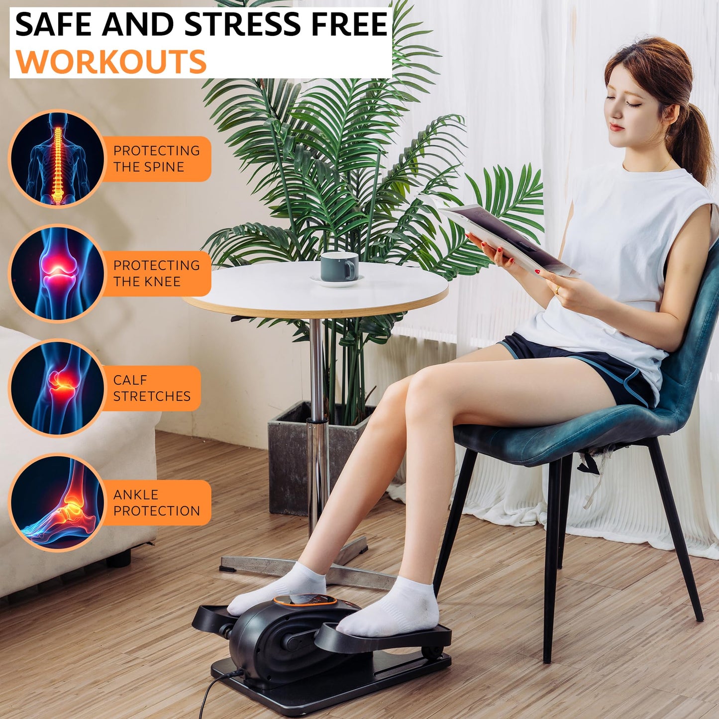 Under Desk Elliptical Exercise Machine, Electric Leg Exerciser with 12 Speeds, Forward & Reverse Modes,Quiet Compact Seated Pedal Stepper Machine with Remote Control for Seniors & Adults (Black)