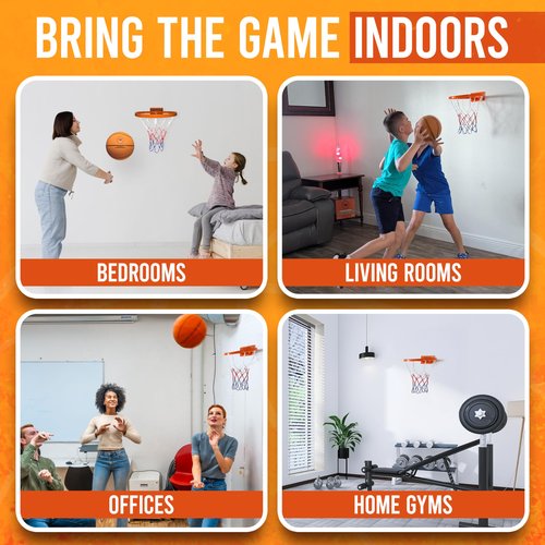 WAWAWEWA The Official Silent Basketball Hoop Indoor – Durable Plastic, Large Wall-Mounted Basketball Hoop with No-Noise Design + Adhesive & Screw Installation – for Use with Silent Basketball Only