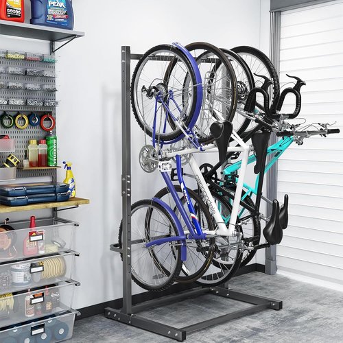 TROPOW 5 Bike Storage Rack, Freestanding Bike Storage, Adjustable Height, Space Saving, Vertical Bike Storage Stand for Front Yards, Backyards, Basements, Storefronts, Workplaces, Up to 300lbs