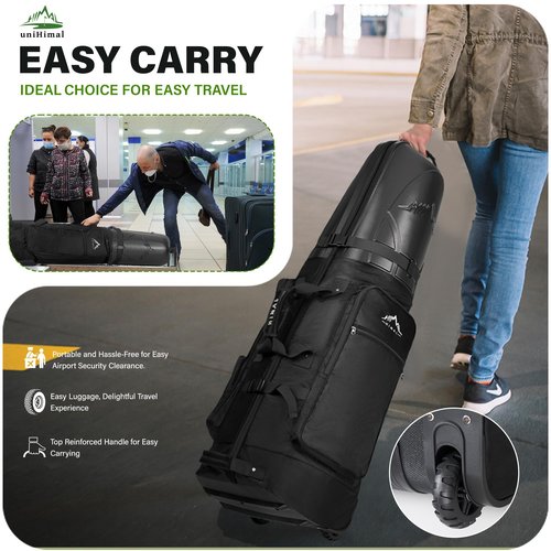 UNIHIMAL Golf Travel Bag with Hard Case Top, 1680D Heavy Duty Oxford Golf Club Travel Bags for Airlines with Wheels Easy to Maneuver