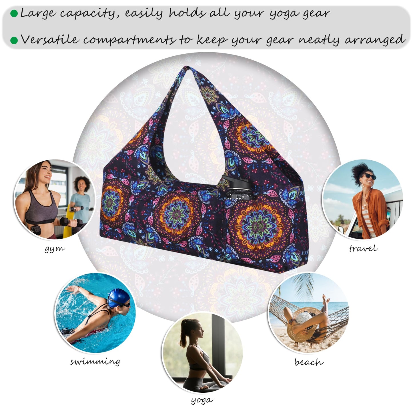 jswuffx Large Yoga Mat Bag Yoga Bags and Carriers Fits All You Stuff and Most Size Mats, Yoga Tote Bag with YogaMat Strap, Elastic Pockets and Zipper Pockets