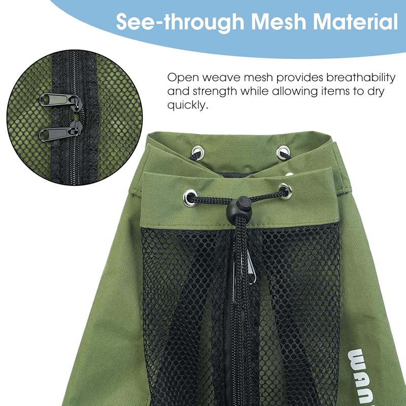 WANDF Swim Bag for Swimmers Mesh Beach Backpack Green Medium