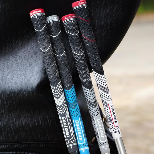 Geoleap Golf Grips Set of 13 - Grips with 15 Tapes and Repair Kits, High Feedback Back Rib Technology, All-Weather Cross Corded Rubber Performance (Grey-Classic, 13 Grips with 15 Tapes)