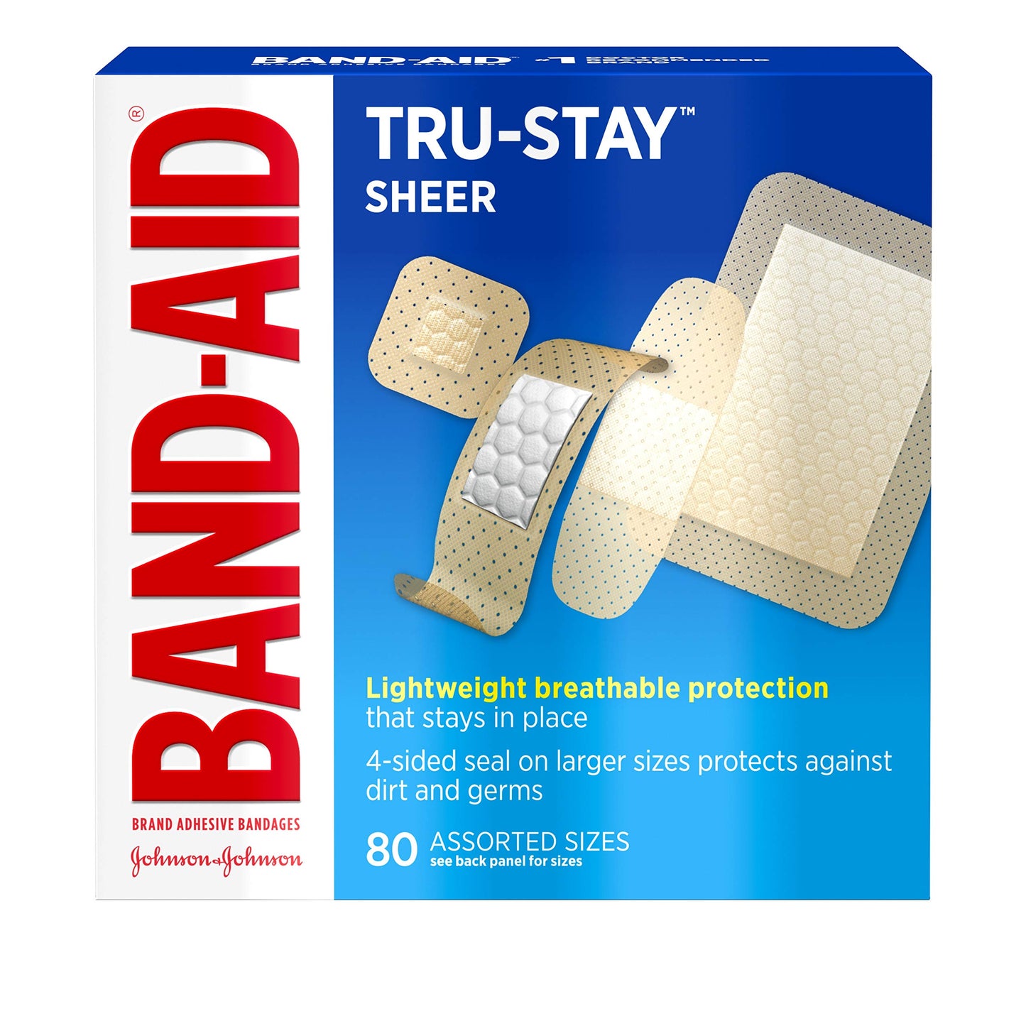 Band-Aid Brand Tru-Stay Sheer Strips 80ct and Tru-Stay Adhesive Pads Large 10ct First Aid Wound Care Bandages