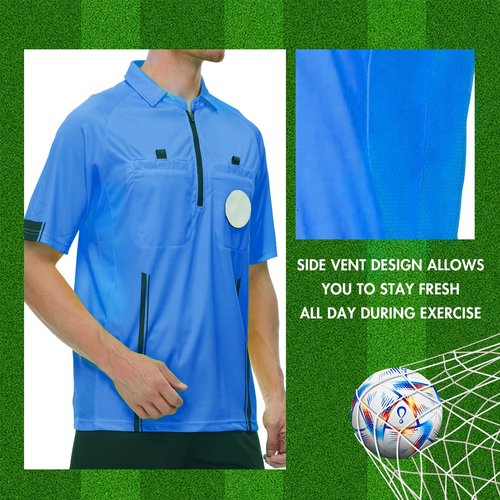 Soccer Referee Shirt Jersey Kit Official Short Sleeve Ref Shirts Uniform Halloween Costume for Men & Women Blue M