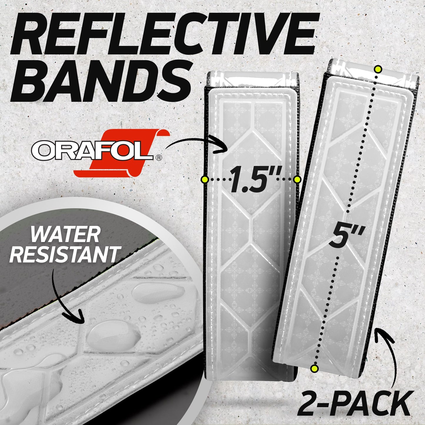 Byllstore Reflective Backpack Bands | High-Visibility Orafol Reflectors | Hook-and-Loop Closure | 1.5″ x 5″ | White (2-Pack)