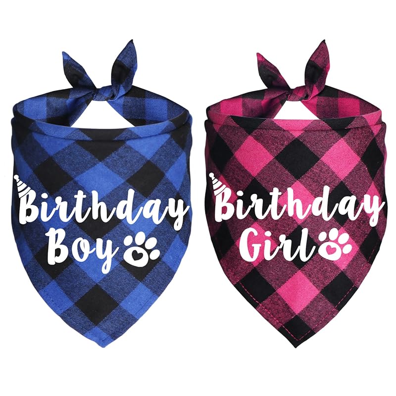 Birthday Boy/Girl Buffalo Plaid Dog Bandana - Blue & Pink (Variation of THIS listing)
