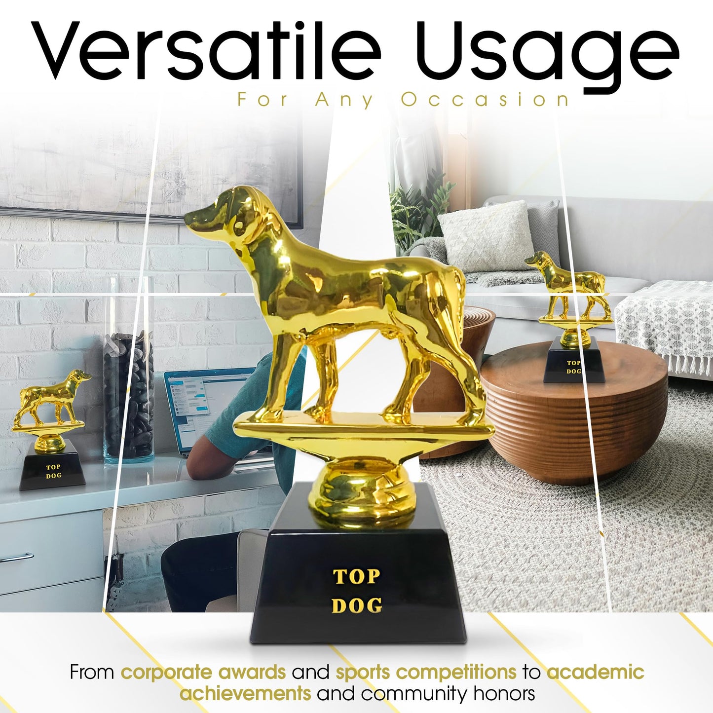 Vaulted Skulls & Co Top Dog Trophy Mini | Dog Trophy Award | Gold Dog Competition Award | Sports Team Trophies | Funny Office Trophy | G.O.A.T Dog Trophy | Gold/Black | Small Trophy | 3”