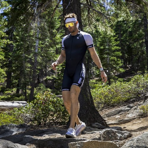 Synergy Triathlon Tri Suit - Men's Elite Short Sleeve Trisuit Cycling Skinsuit (Ocean/Neon Lime, X-Large)