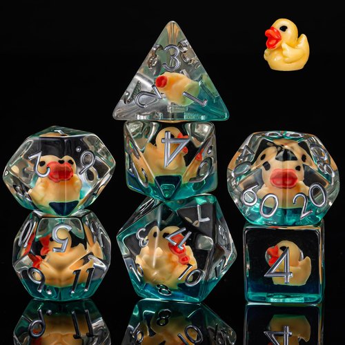 Weyano Resin D&D Dice Set, 7pcs Polyhedral Dice (D4, D6, D8, D10, D12, D20, D%) for Dungeons and Dragons, RPG, MTG (Yellow Duck)