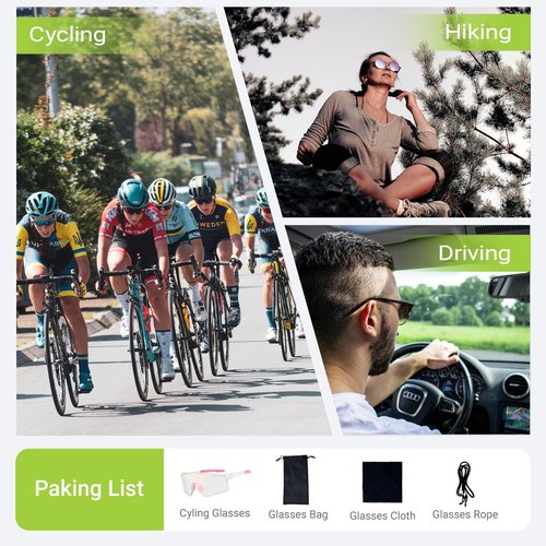 Photochromic Cycling Glasses for Men Women – UV400 Mountain Bike Sunglasses, Anti-Fog Sports Goggles for Outdoor Riding