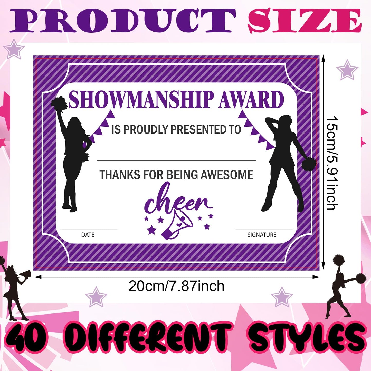 Geyoga 40 Pcs Cheerleading Award Certificates Recognition Certificate of Achievement Competition Diplomas Encouraging Gift for Adult Cheerleading Party, 7.87 x 5.91 Inch