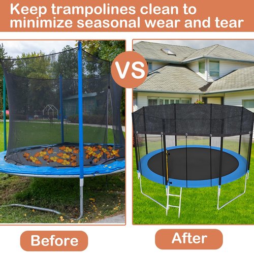 Trampoline Cover Round 12 Holes 90% Sunblock Shade Cloth 14FT Black Trampoline Top Shade Cover Sun Shade Mesh Tarp with 49FT Elastic Cord & 24 Plastic Hooks for Outdoor Backyard Playground(Tent Only)