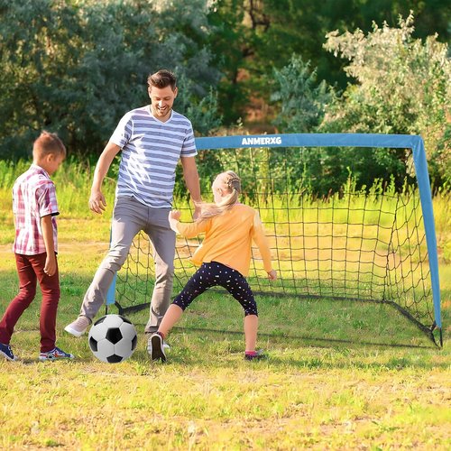 ANMERXG 6x4FT Kids Soccer Goals for Backyard, 6'x4' Portable Soccer Goal with Ball and Cones Soccer Net Set Training Equipment (6x4FT, Blue, 1 Set)