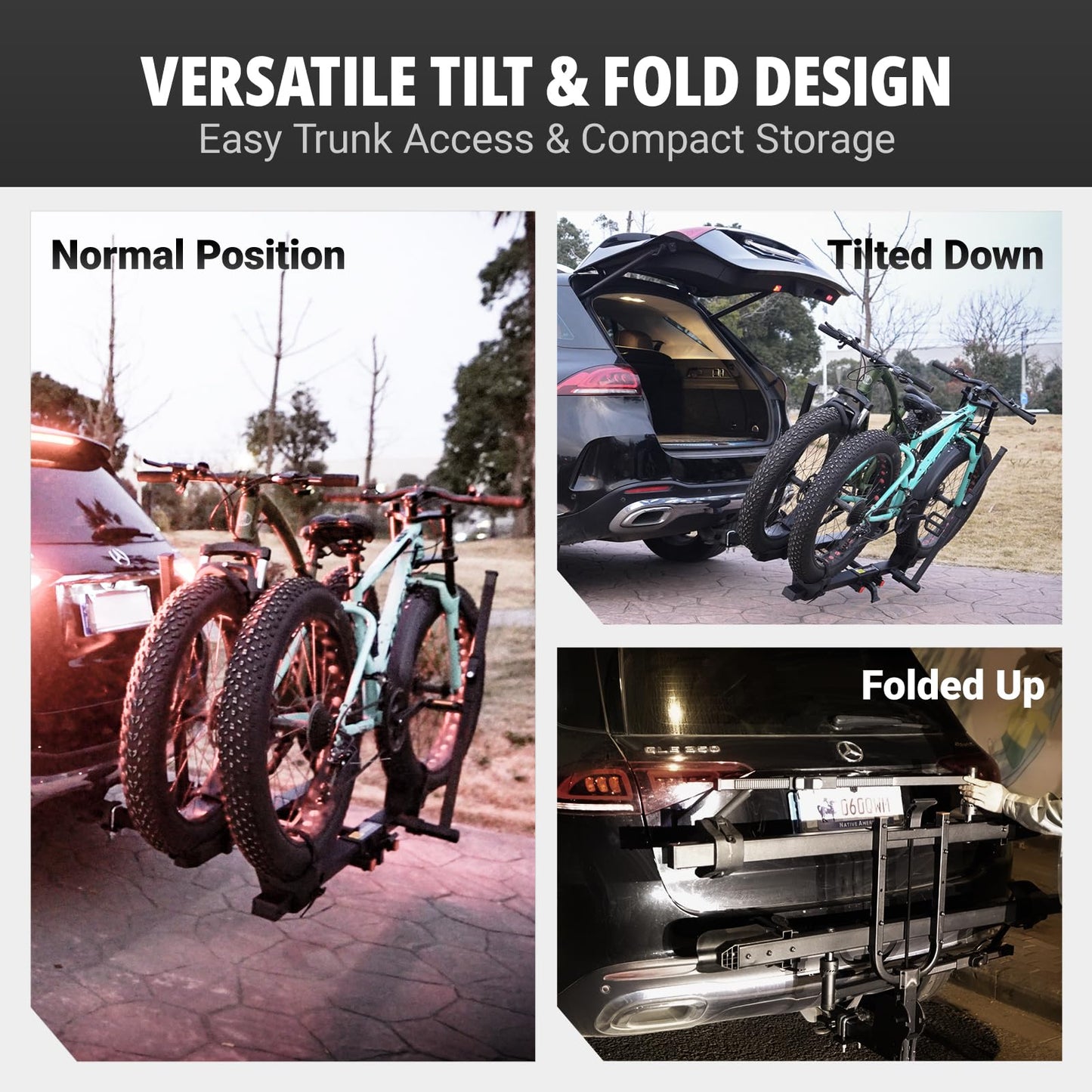 STUDTREX TRAILV2 Hitch Mount 2-Bike Rack with Bike Ramp - Tilt, Fold, Anti-Theft Hitch & Wheel Lock, 170lbs Capacity, 2-Inch Receiver, Up to 5.0" Fat Tire, Electric Bike Rack for Car, SUV, RV, Truck