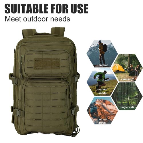 40L Tactical Backpack, Camouflage Military Bug Out Bag, Durable MOLLE Hiking Camping Gear (GREEN)