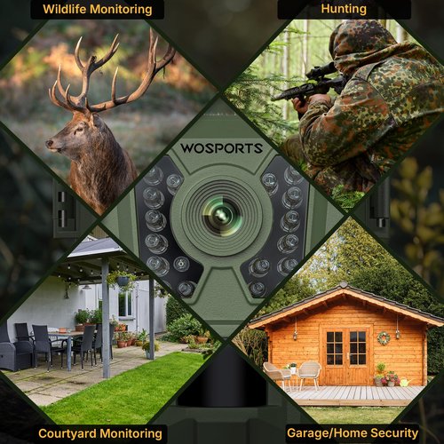 WOSPORTS Mini Trail Camera 24MP 1080P Game Hunting Camera with Night Vision Deer Camera for Wildlife Monitoring Hunting