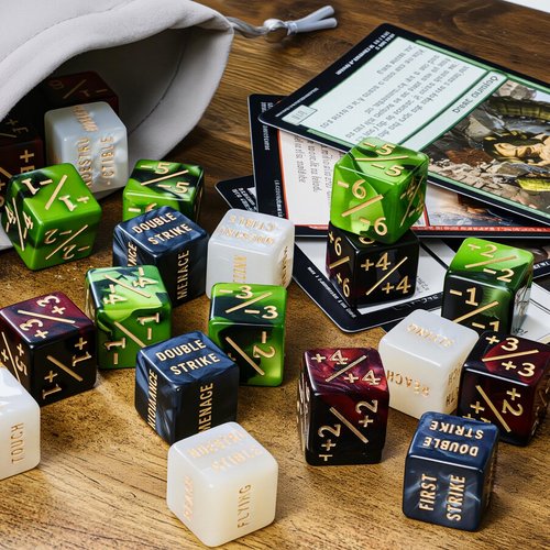 48 Pieces MTG Counter Token Dice Counters Keyword Counters Life Counter Tokens Dice Buff Tokens Compatible with Magic Card Game Accessories CCG Creature Stats (Green&red)