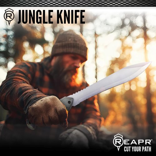Reapr TAC Jungle Knife – 11″ Fixed Blade with Partial Serrations, Non‑Slip Grip & Belt Sheath