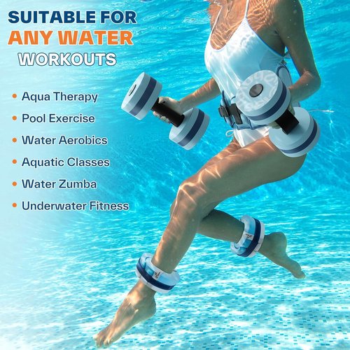 Sportneer Water Aerobics Pool Exercise Equipment Aqua Workout Combo Set Includes High Density Foam Dumbbell Aqua Belt Water Ankle Weights for Aquatic Therapy Pool Fitness Aquatic Fitness Equipment