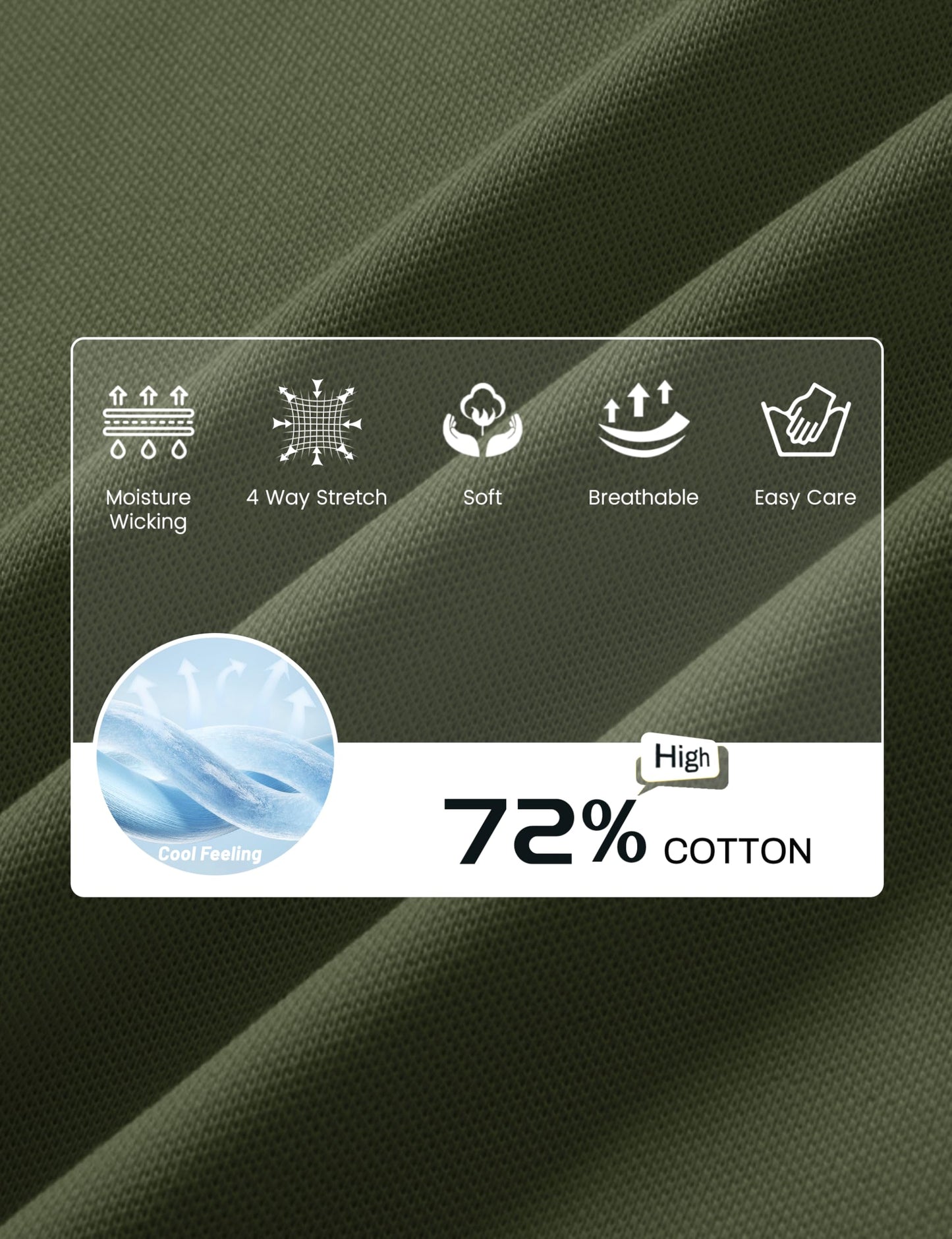 Cotrasen Polo Shirts for Men Cotton Short Sleeve 3 Buttons Classic Fit Casual Performance Soft Cooling Golf Tee Shirts Army Green XL