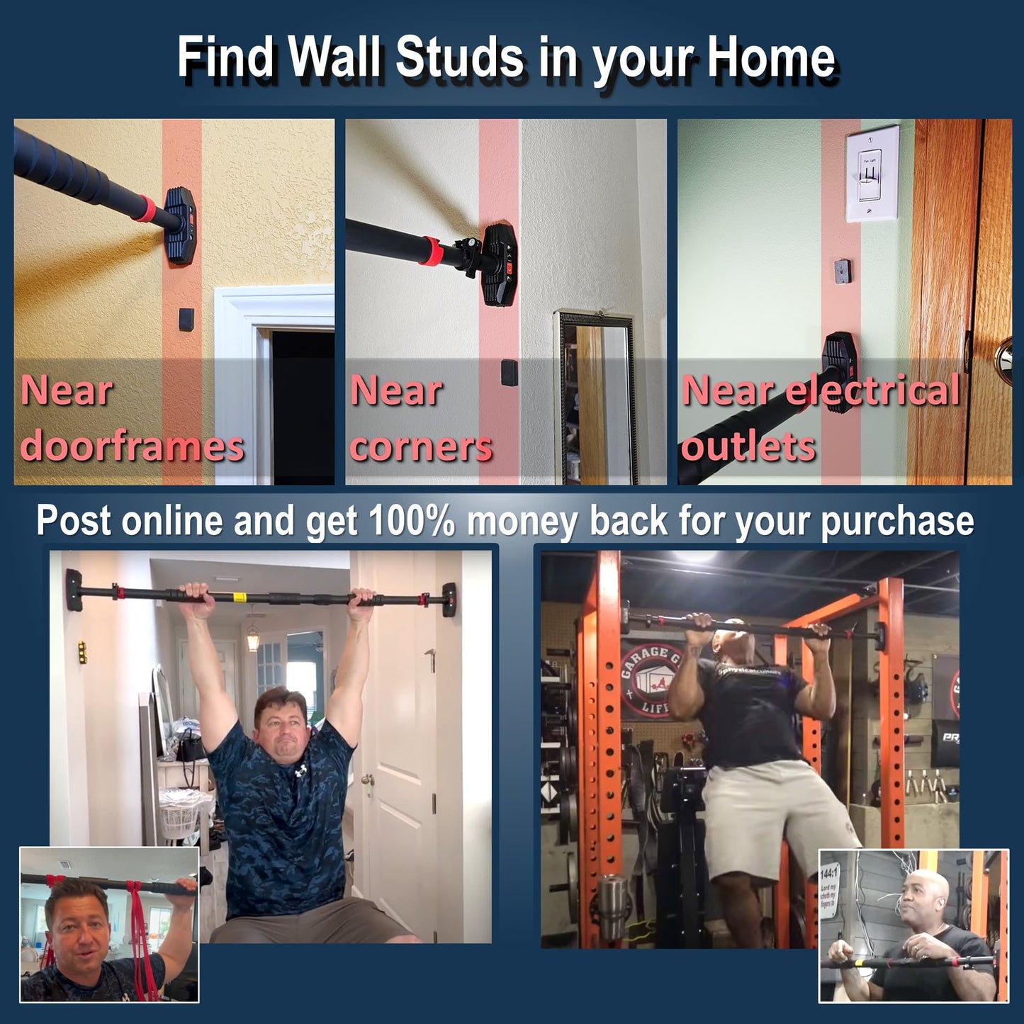 IRONSURGE Pull Up Bar for Doorway 6-piece Set with Two Attachable Resistance Bands, Training Manual, Door frame Chin Up Bar, and Two Angled Supports For Home Gym Workout, No Screws, Max 680lbs,