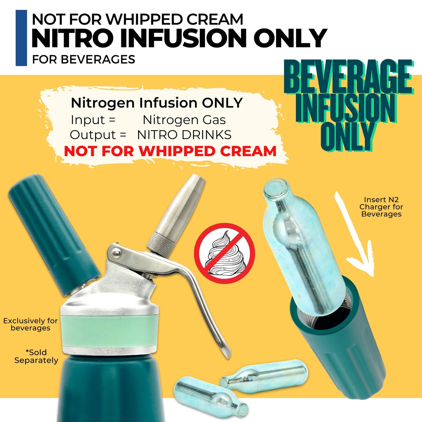 ICO 20-Pack 2g Nitrogen Cartridges (N2) | NOT FOR WHIPPED CREAM | For Nitro Cold Brew Coffee Maker & Beer Infusion - Pure Food-Grade Nitrogen Chargers, Non-Threaded - Recyclable Steel