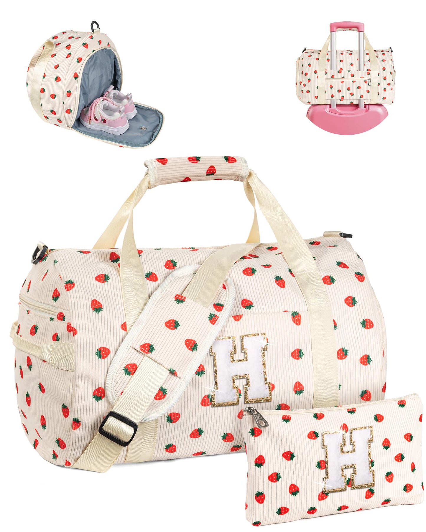 Vogewood Cute Things for Teen Girl, Girls Gym Bag, Kids Personalized Weekend Duffel Bags with Shoe Compartment, Initial Travel Tote with Makeup Bag, Gift for Granddaughter Sister Niece (Letter H)