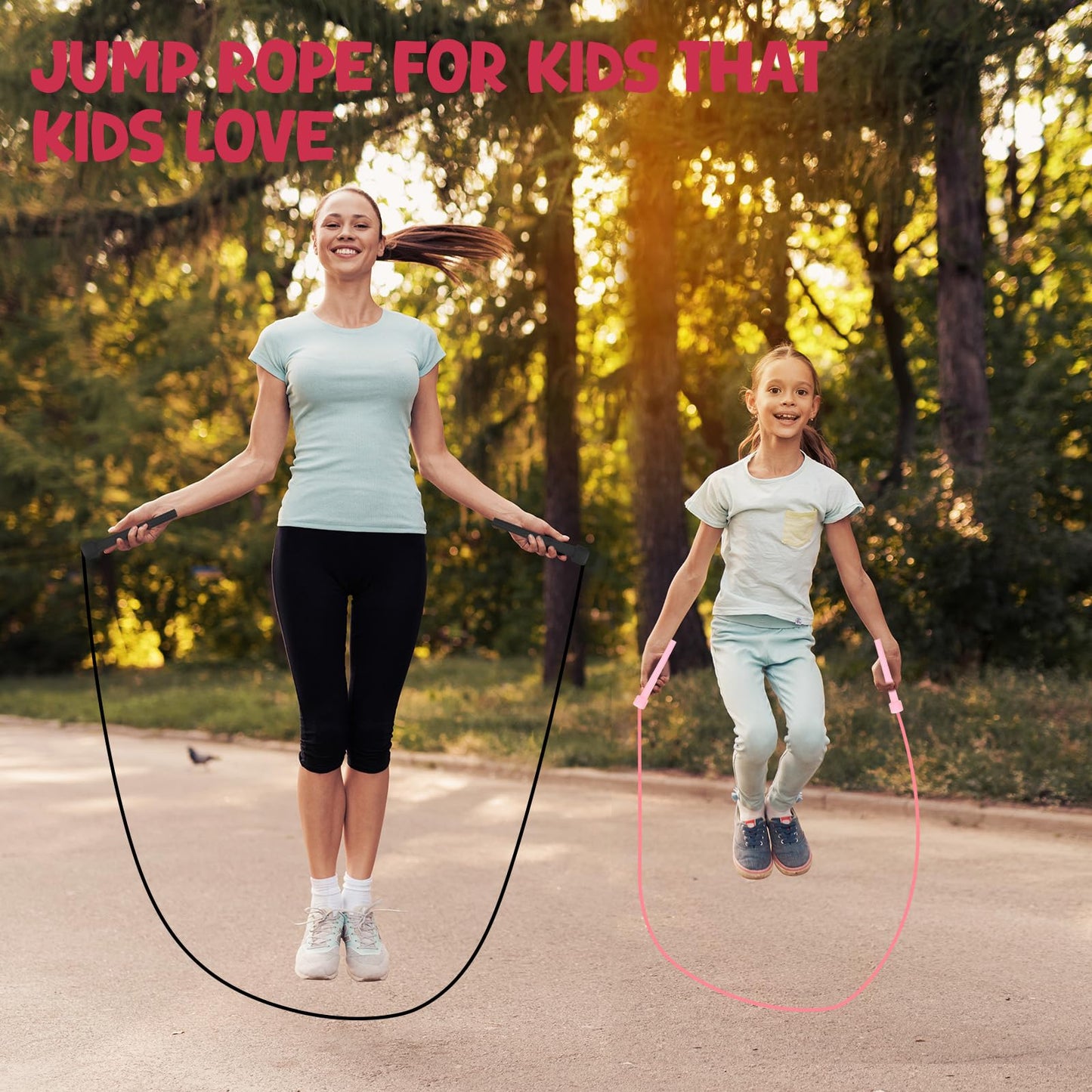 KFHENSOMR 2pcs Lightweight Adjustable Kids Jump Rope, Tangle-Free PVC Jumping Ropes, Multicolor Jump Ropes Bulk with Plastic Handles for Women Men Exercise Gym Fitness, Jumping Rope for Fitness