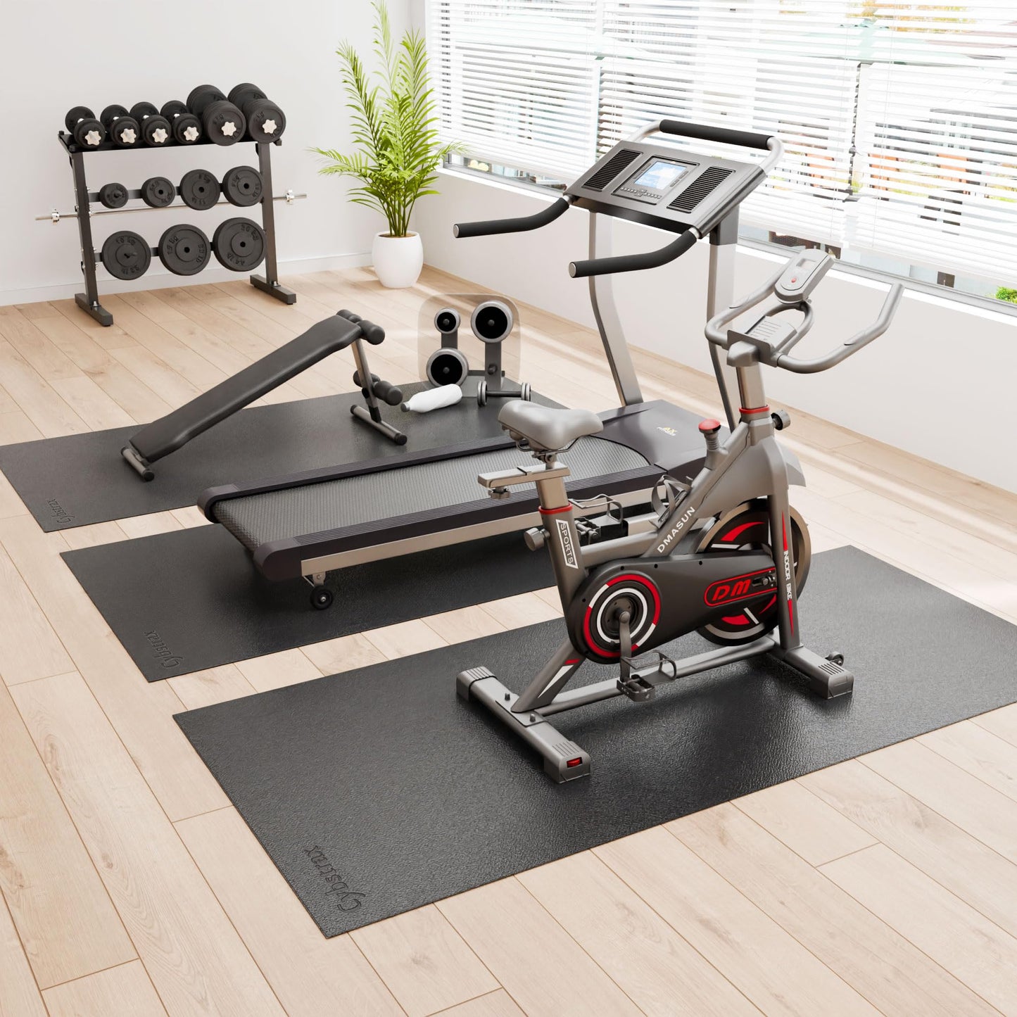 Cybstrax Treadmill Mat, Bike Trainer Mat for Stationary Spin Bike, 96" x 36" Non Slip Exercise Equipment Mat for Bike, Treadmill, Elliptical, Yoga - Workout Floor Protector for Carpet Or Hardwood